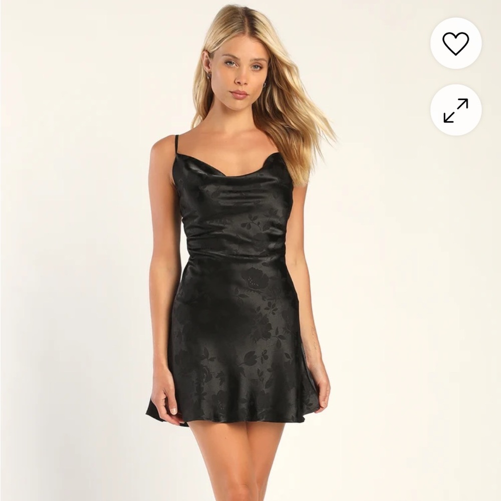 Lulus Black Close to Your Heart Satin Jacquard Cowl Satin Slip Dress